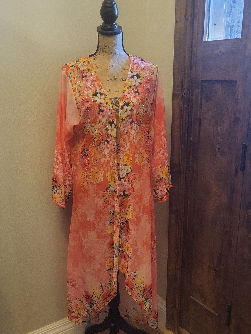 Coral Floral Long Kimono Robe - Lightweight Women’s Lounge Cover-Up